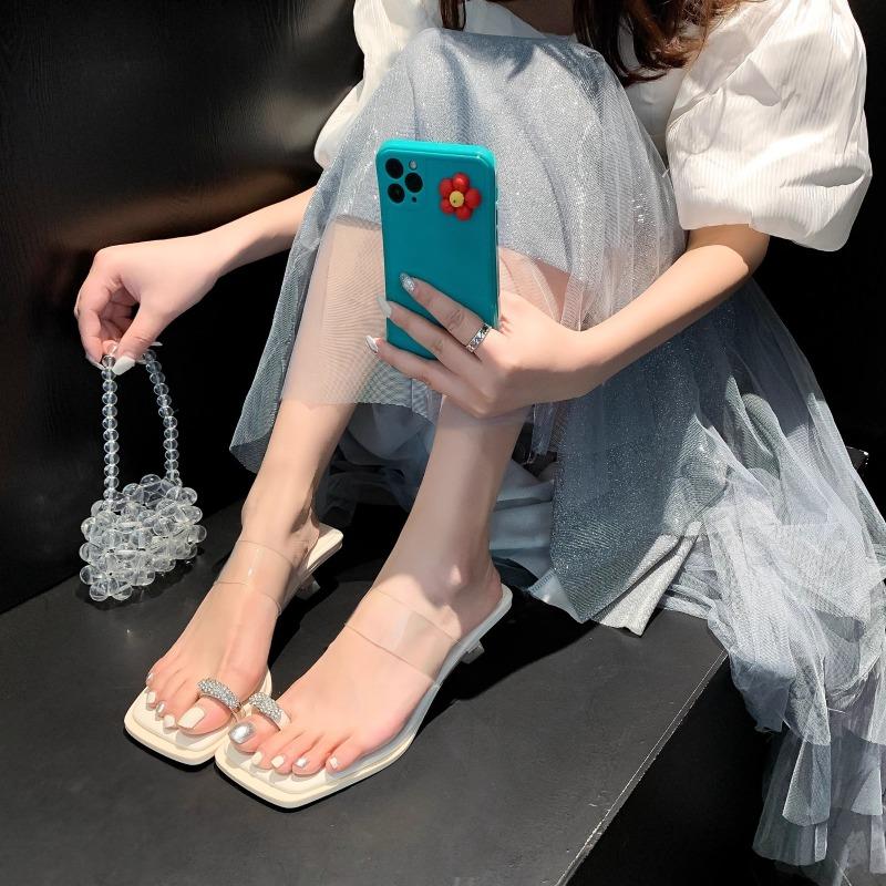 Fashion Shoes Female 2025 Hot Sale Pinch Toe Women's Slippers Fashion Crystal Outdoor New Best Seller Elegant Sweet High Heels Zapatos