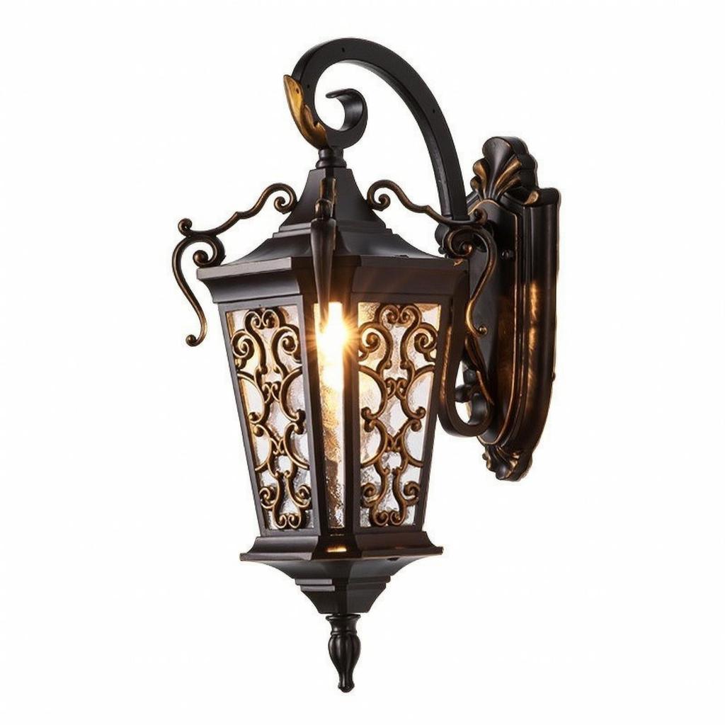 Aluminum Outdoor Wall Lantern Ornate Light Fixture Retro Vintage