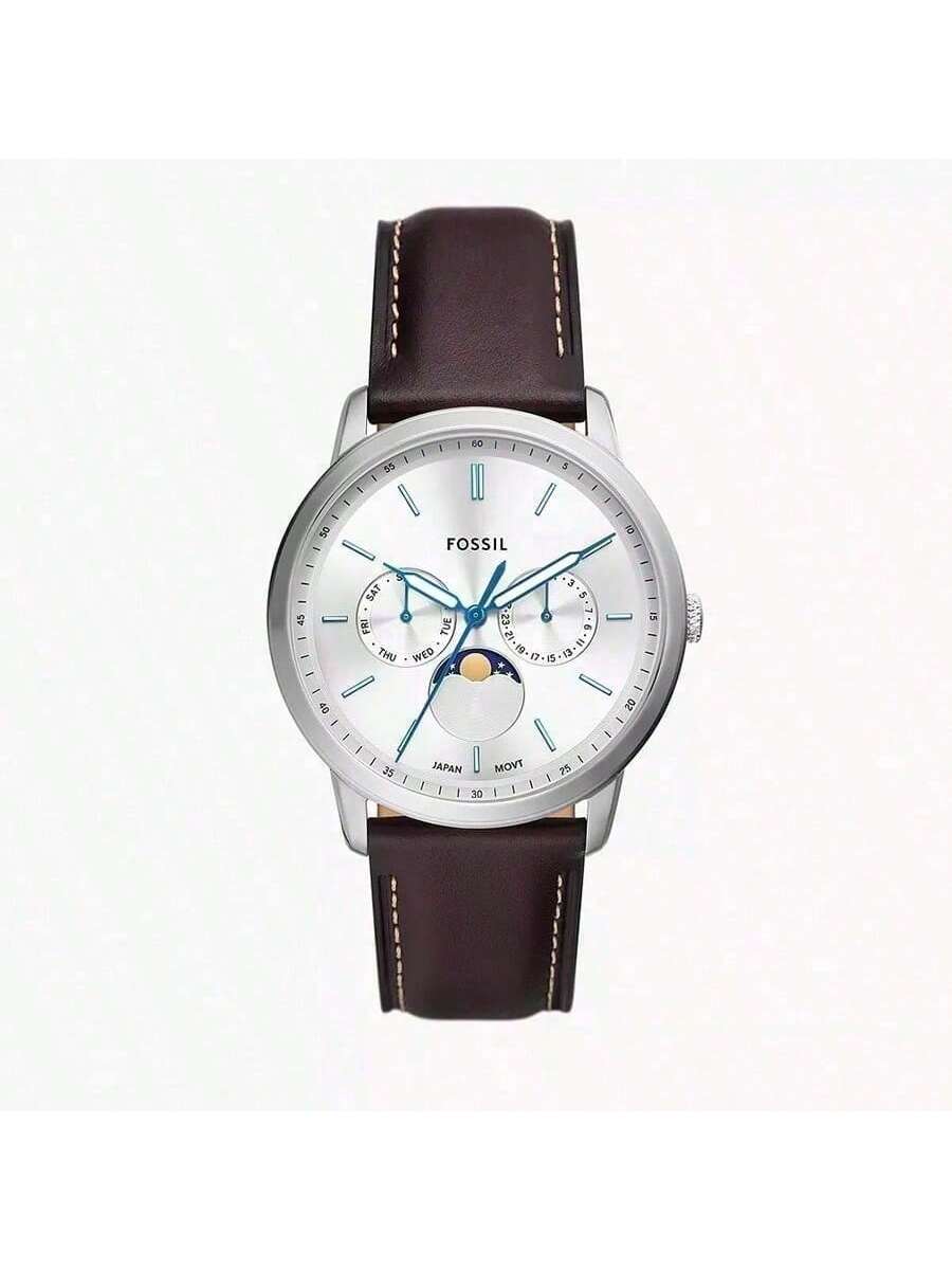 Fossil Men's White Neutra Moonphase Multifunction Quartz Watch, Dial, Dark Brown Strap,Business Style Fs5905