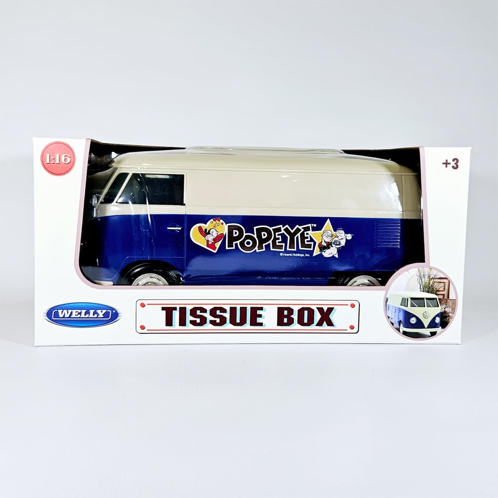 Plus Tissue Case T1 Bus Tissue Case POPEYE Design with Cup Holder + (Two-Tone Navy)