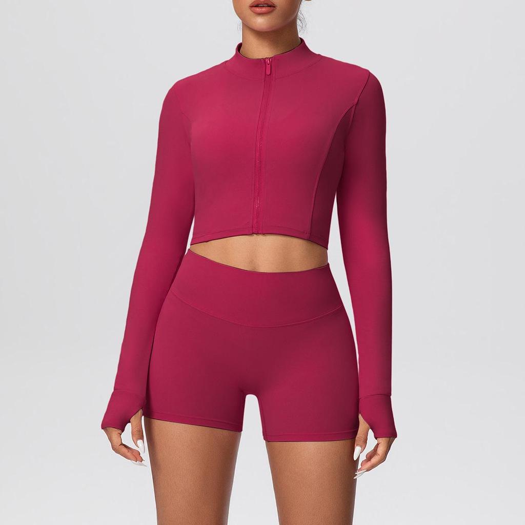 Women's High-Waisted Yoga Set: Short Zipper Jacket & Hip-Lifting Shorts