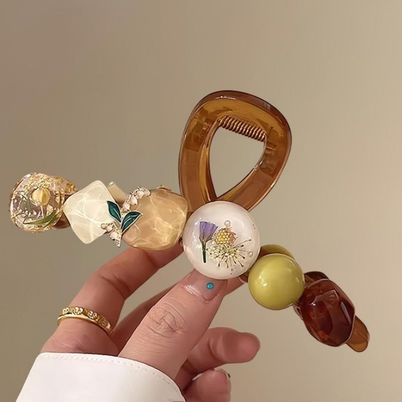 

Корейская ретро заколка-краб с неувядающим цветком Женская Новая высококлассная заколка для волос на затылок Темпераментная заколка-акула Заколки-крабы Mujeres