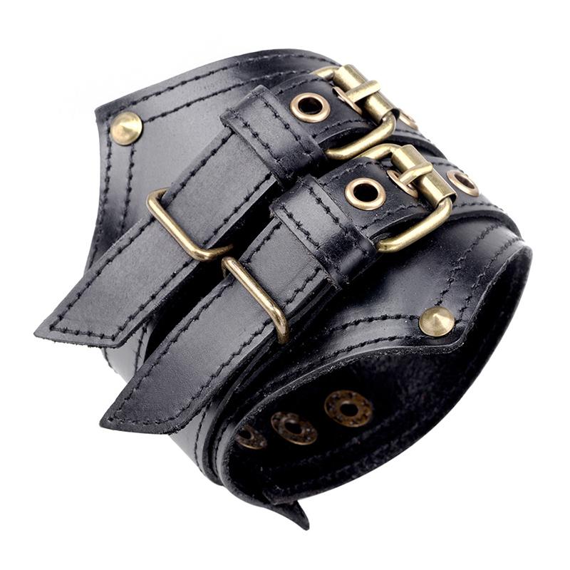Vintage Style Men'S Wide Double-Layer Cowhide Bracelet - Fashionable Unique Adjustable Bangle