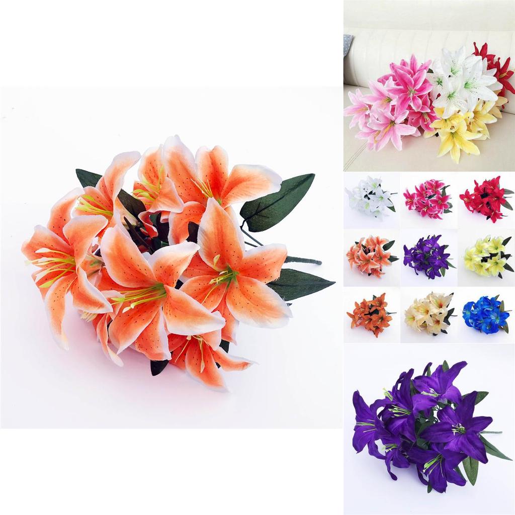 Üppiger 45cm 10 Köpfe Künstliche Sternlilien Seidenblumenstrauß für Lebendige Dekoration