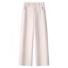Women's 2024 Khaki Wool-Blend High Waist Straight Leg Cropped Pants for Autumn/Winter