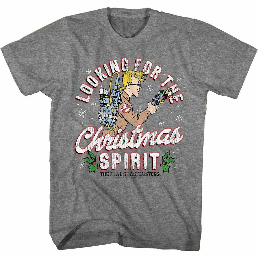 The Real Ghostbusters Christmas Spirit Graphite Heather Adult T-Shirt Mens Womens Tees Top S