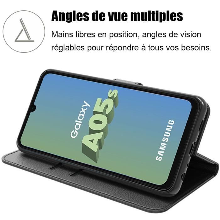 Coque de protection - BOOLING - pour Samsung Galaxy A05s - Antichoc - Simili cuir noir - Emplacements cartes