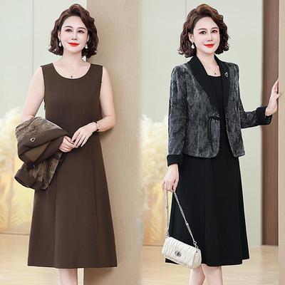 Ensemble deux pièces automne 2025 pour femmes d'âge moyen et âgées: Ensemble Veste & Robe Tendance