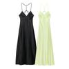 European American Women's Clothing Summer Backless Silk Satin V-neck Long Suspender Dress