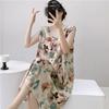 Large Size Loose Long Nightgown Simple Lazy Style Printed Sleeveless Tank Dress Sexy V-Neck V-Back Home Clothes Loungewear