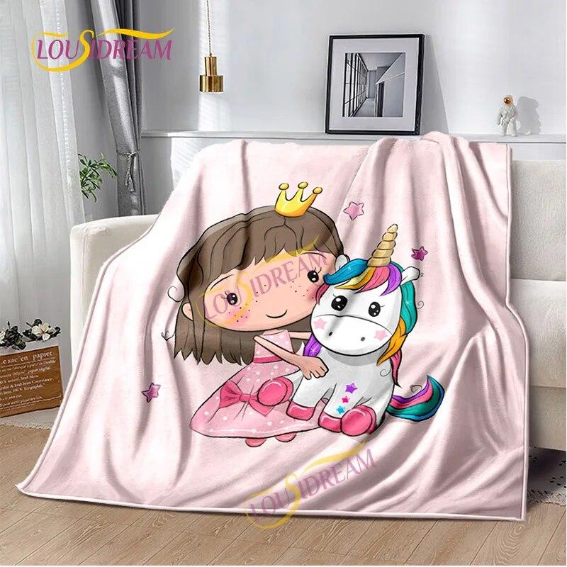 Einhorn-Cartoon, waschbare Decke, Nickerchendecke für Kinder, vier Jahreszeiten, Sofa, Bett, warme Decke, anpassbar, personalisiertes Geschenk.