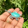Oxidized Silver Hindu Religious Vishnus Turtle, Tortoise, Kachua Pendant Locket, Kurma Avtaar, TURQUOISE, Temple Pooja, wealth good luck