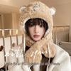 Niedliches Bären-Plüsch-Hut- und Schal-Set im koreanischen Stil für Damen - Kuschelige Herbst-/Winterbekleidung