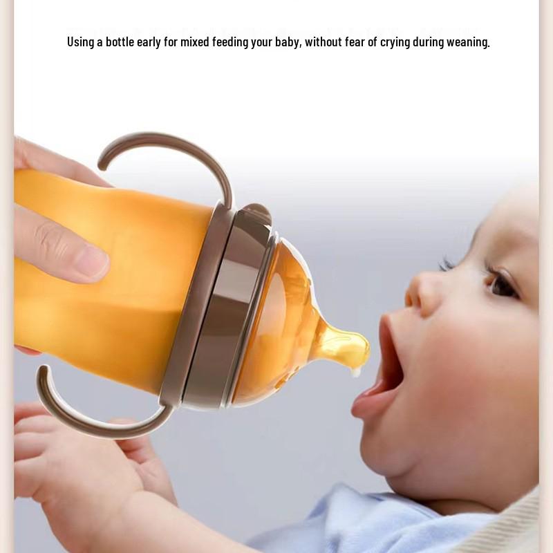 Wide-Mouth Silicone Baby Bottle with Handle, Anti-Colic, Breastfeeding Mimic, Gravity Ball for Weaning.