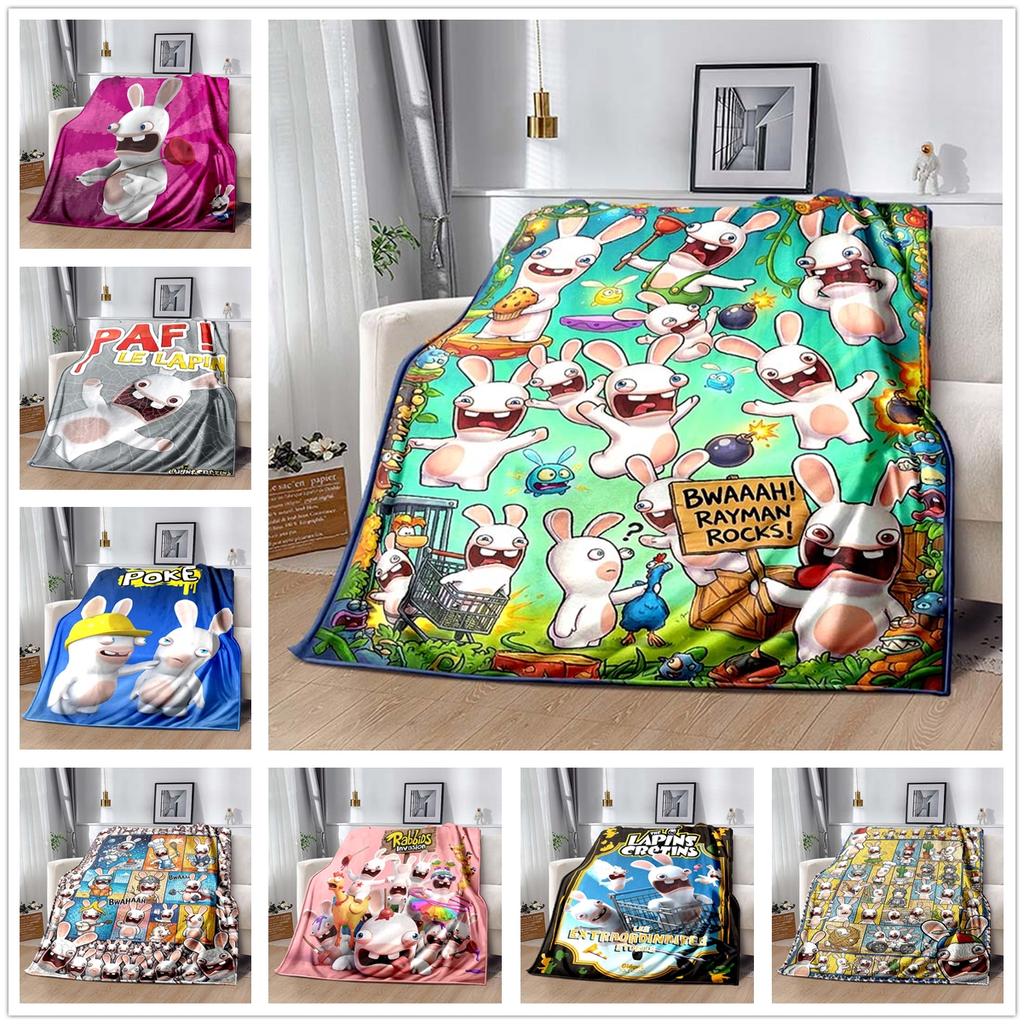 Coperta in Flanella con Stampa Raving Rabbids, Portatile e Facile da Riporre, Morbido Copridivano/Copriletto, Regalo preferito per i Fan di Rayman.
