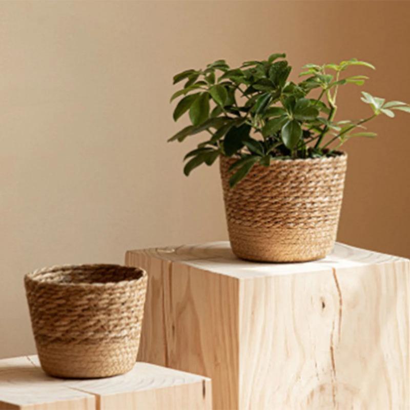 Nordic Style Natural Seagrass Woven Planter Basket Rattan Plant Flower Pot Set Home Decorative Multifunctional Storage Baskets