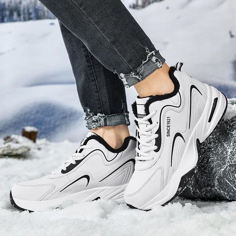 Men Warm Running Shoes Black Leather Snow Winter Casual Sneakers Outdoor Walking Men's Sports Brand Shootstenis Masculino Homem