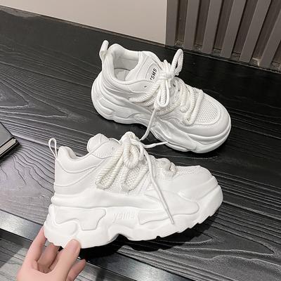Fashion Chunky Sneakers for Womens Spring Autumn Leisure Lace-up Sports Shoe Mesh Breathable 7.5CM Thick Bottom Lightw Comfortable Shoe