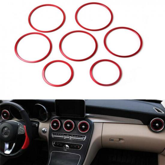 7pcs Red Air Vent Outlet Ring Cover Trim for Mercedes Benz C Class W205 15-18 LB