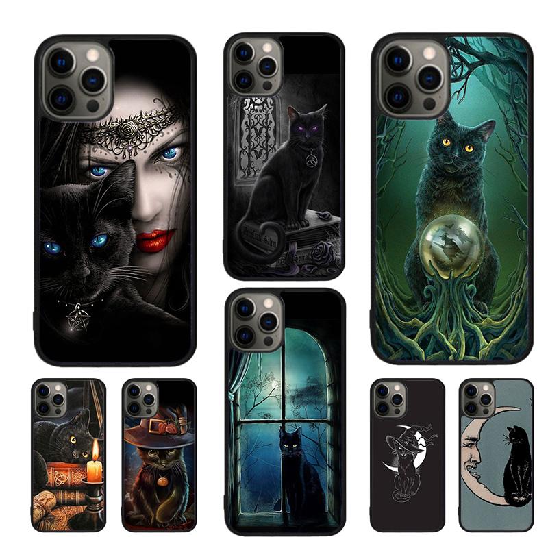 Witch Black Cat Phone Case For iPhone 17 Air 16 15 14 11 12 13 Pro MAX Plus coque Cover Shell