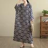 DIMANAF 2025 Women Plus Size Spring Long Dress Loose V-Neck Printing Vintage Casual Floral Oversize Long Sleeve 5031