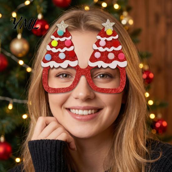 Fun Holiday Accessories for Kids Christmas Glasses, Glitter Party Glasses Frames, Novelty Elf Snowman Santa Claus Elk Frames Reindeer Eyeglasses
