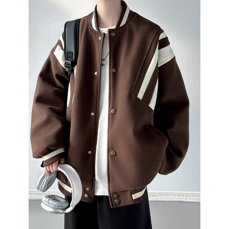 Men's Retro Striped Patchwork Bomber Jacket - Autumn American Streetwear