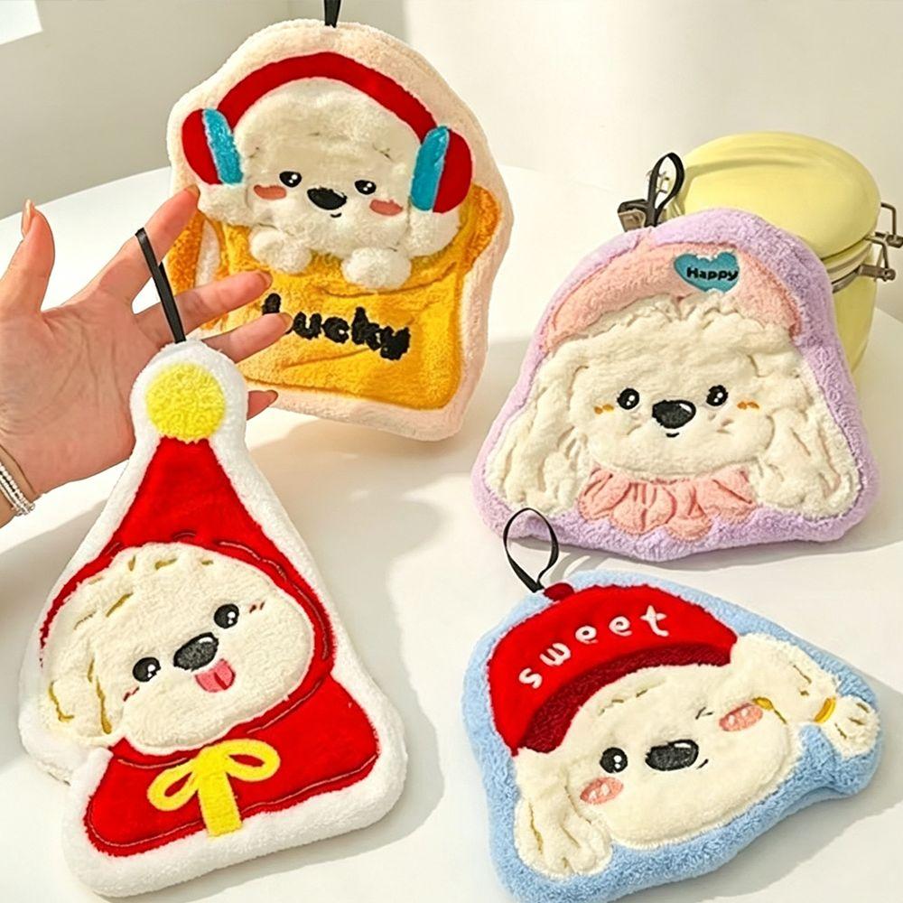 Coral Fleece Hanging Hand Towel Absorbent Cartoon Hand Towel New Puppy Hand Towel Bathroom Use