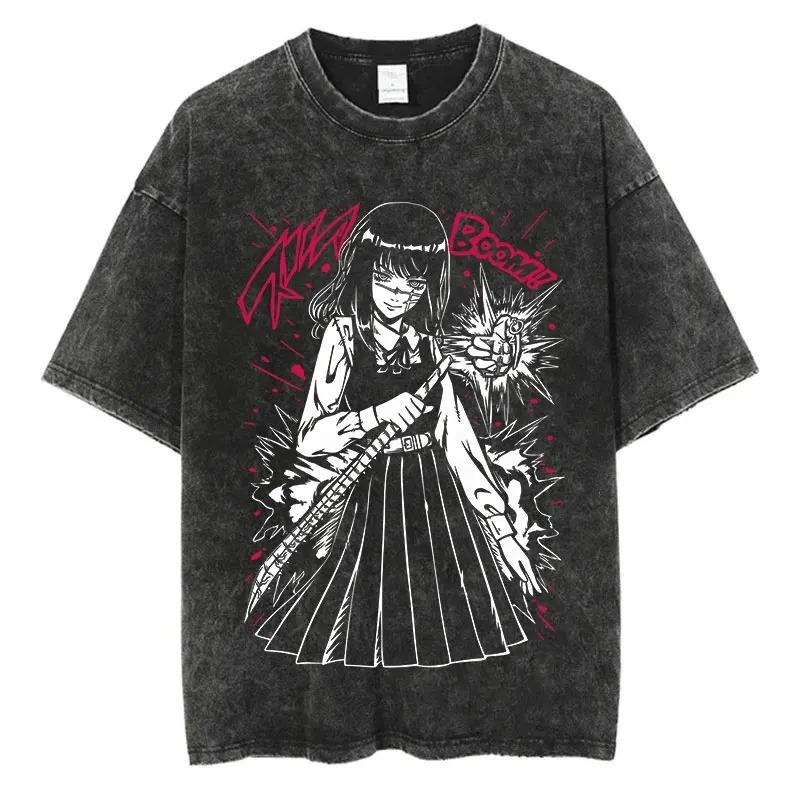 benber Anime Chainsaw Man Washed Oversized TShirt Streetwar Men Cotton Tshirt Harajuku Yk Cotton Streetwear High Quality Female Male