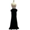 Black bow fishtail evening dress crystal beads high-end thin wedding performance dress LA11010