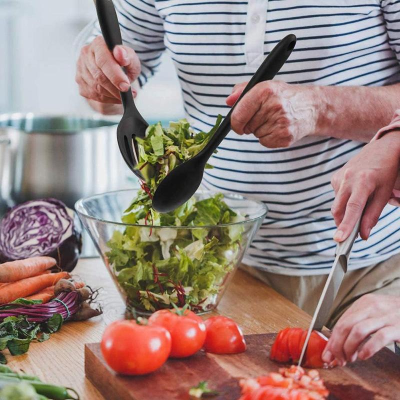 2Pcs Silicone Scoop Long Handle Soup Scoop Salad Mixing Spoon Heatresistant Cooking Spoon Nonstick Tablespoon Cooking Utensils