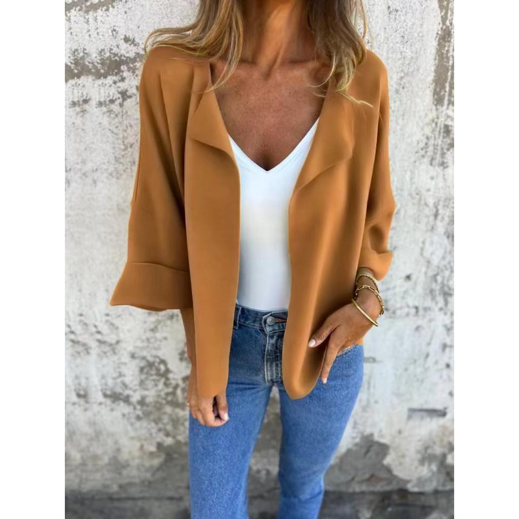 Women's Casual Solid Color Faux Suede Lapel Cardigan Coat For Spring Autumn