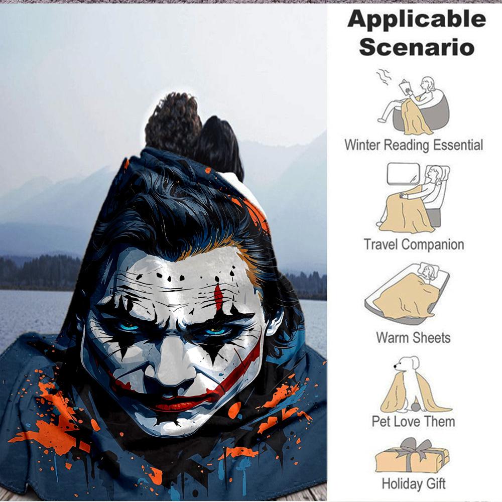 1pc Joker Flannel Throw Blanket - HD Printed Lightweight Soft Warm All-Season Blanket for Sofa, Bed, Travel, Camping 106