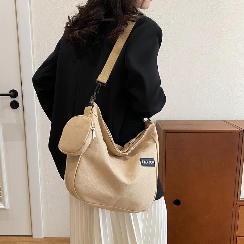 Canvas Small Square Bag Student Tote Bag Women's Large Capacity Solid Color Mother and Child Bag One Shoulder Oblique Span Bag