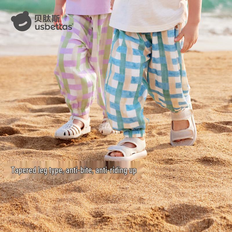 Beitaishi Baby Summer Cotton Gauze Plaid Jogger Pants 90