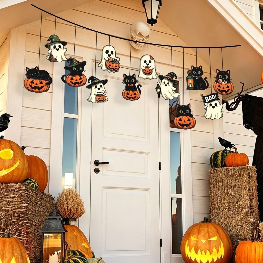 Black Cat Design Halloween Paper Hanging Ornament Cat Pumpkin Pendant Ghost Ornament Home Decor