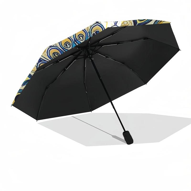 1pc Peacock Mandala Art Automatic Folding Umbrella - Portable 3-Fold Design, 8-Bone Iron Frame Outdoor Umbrella, Ideal Gift for Fans, Travelers, Daily