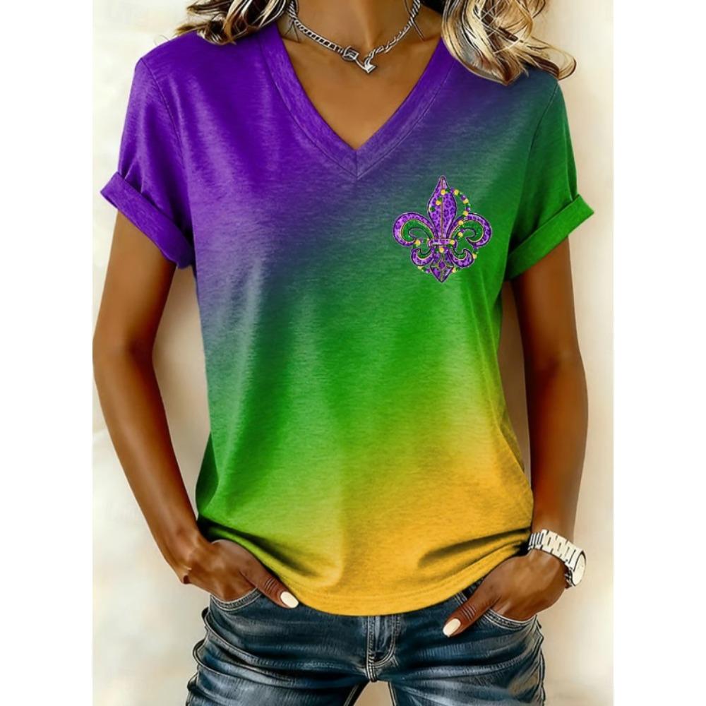 Women Summer T Shirt Gradient Color Print Short Sleeve Tees Casual Printed Tops