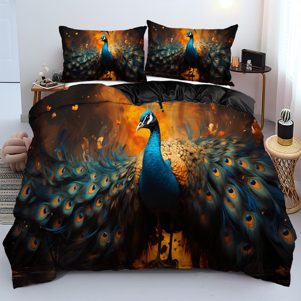 Beautiful peacock pattern 3D Printed Duvet Cover Set Retro Style Soft Double For Adult Queen King Size Bedding Set Pillowcase