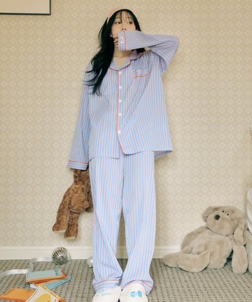[Dossy] 2-Piece Silky Fit Sierre Long-Sleeve Couple Pajama Set [Shipped from Korea] 100% Authentic
