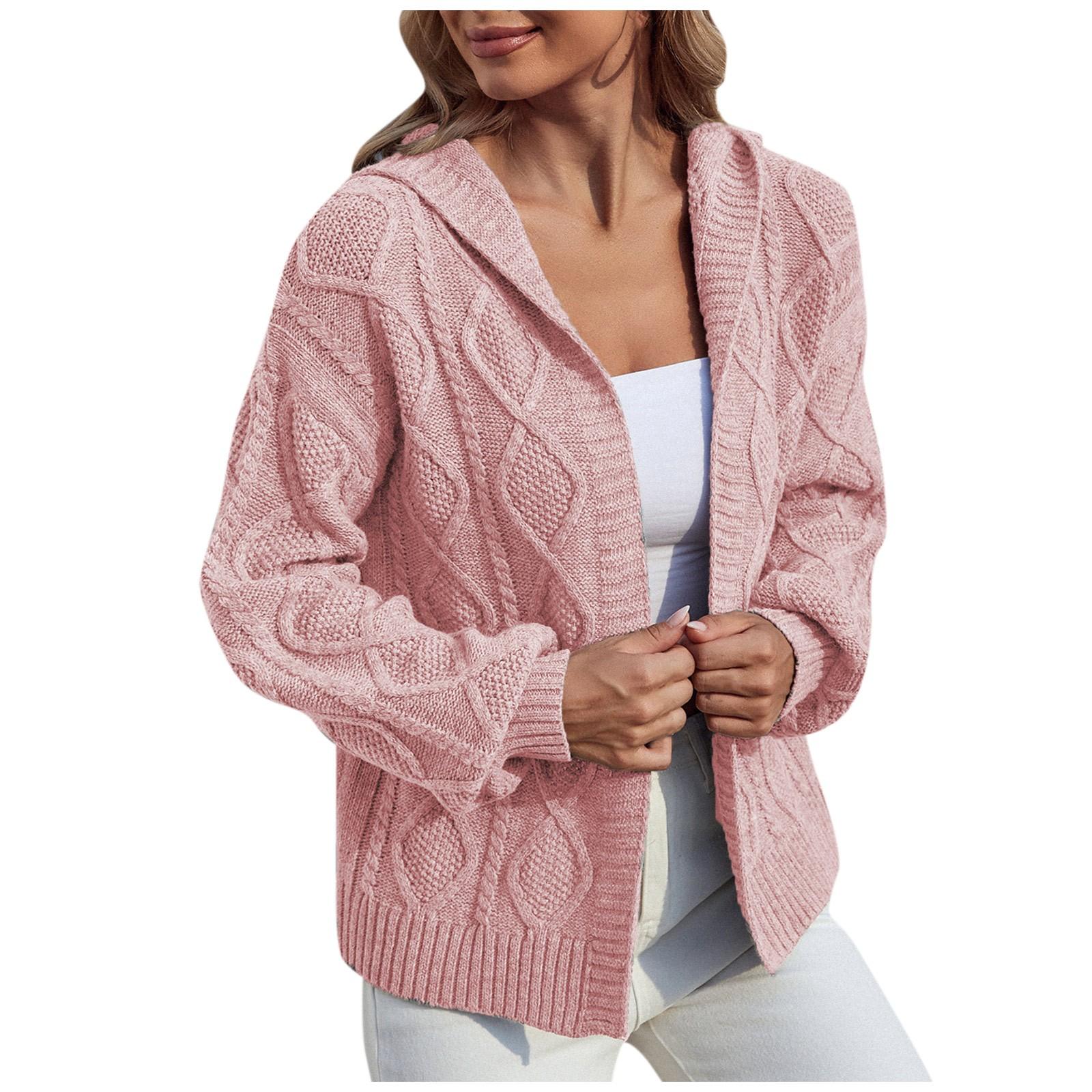 

(SU)Женская мода вскользь 2022 вязаный однотонный кардиган с капюшоном-свитер пальто