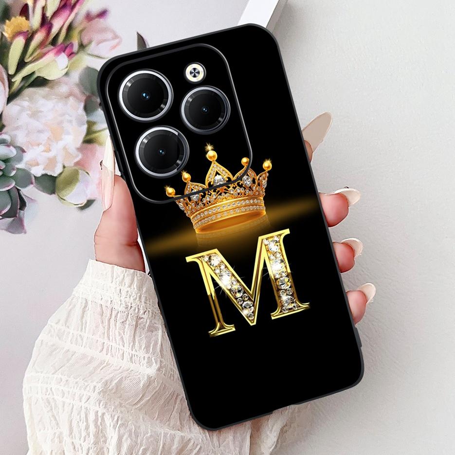 Pro pouzdro Infinix Hot 40 Pro X6837 Luxusní kryt s písmeny a korunkou Měkké silikonové pouzdro na telefon Pro Infinix Hot 40i Hot40 Pro Hot40i