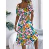 Rochie Florală de Damă Rochie Casual Florală cu Gât Pătrat Mânecă Scurtă cu Volan în Talie Rochie A-Line Rochii Largi