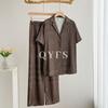 Pajamas women's summer thin ice silk short-sleeved trousers high-end large-size cardigan light luxury can be worn outside loungewear set