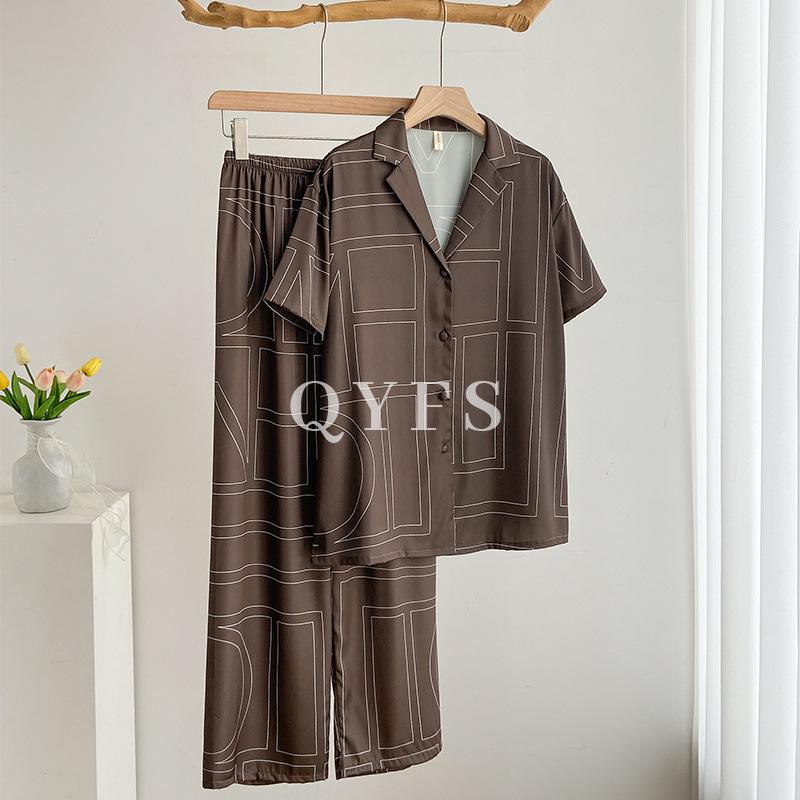 Pajamas women's summer thin ice silk short-sleeved trousers high-end large-size cardigan light luxury can be worn outside loungewear set