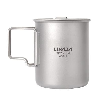 Lixada 450ml/550ml Lightweight Titanium Water Cup with Lid Coffee Cup Mug Tea Cup with Foldable Handles