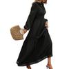 Minimalist Solid Color Long Sleeve A-Line Dress With Lace Trim High Waist Everyday Wear