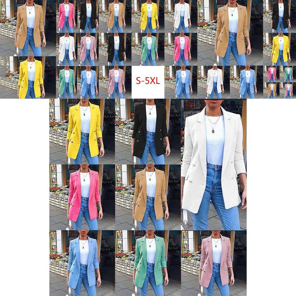 Elegant Women Long Sleeve Slim Formal Suit Work Jackets With Stylish Lapel Collar