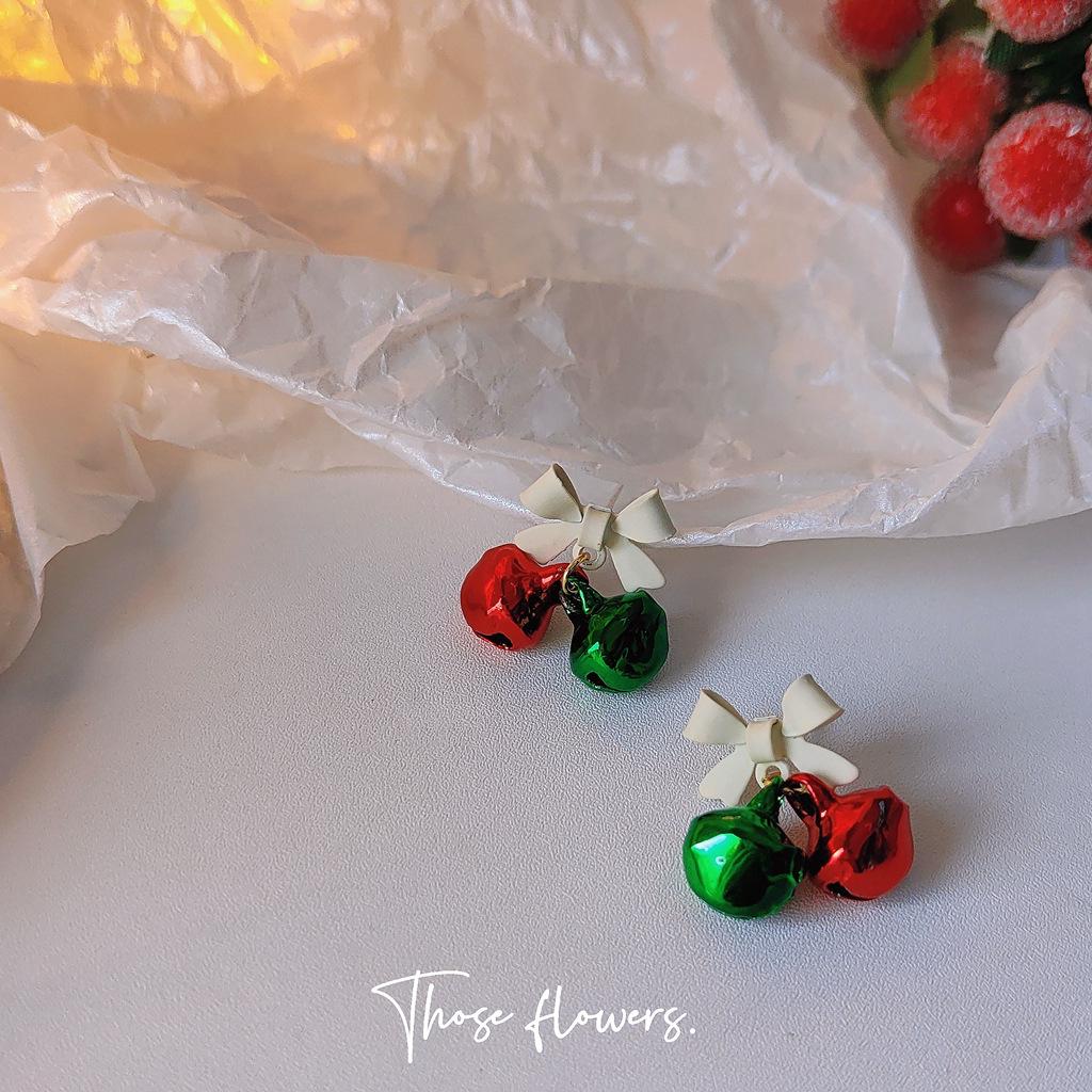 

Festive Christmas Bell Bow Earrings: Red & Green, Age-Reducing Cute Design