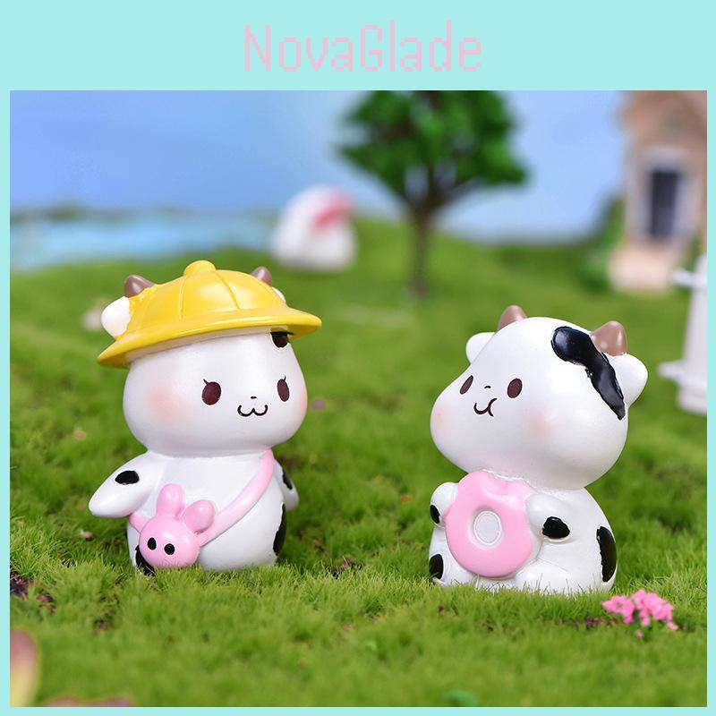 Adorable Cartoon Cow Resin Figurine For Diy Fairy Gardens And Terrariums